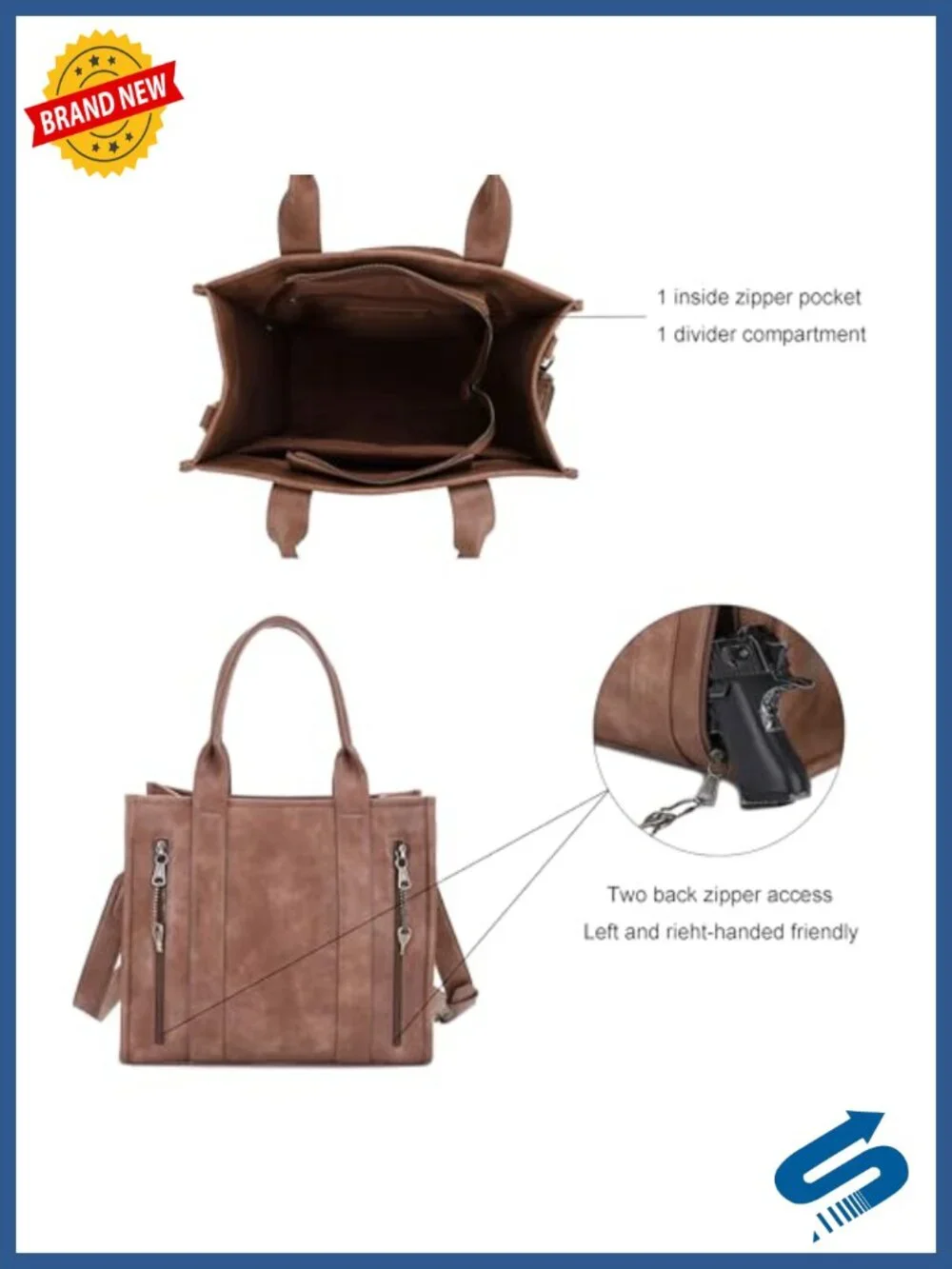 Faux Leather Tote Bag with Hidden Pocket and Crossbody Strap for Women